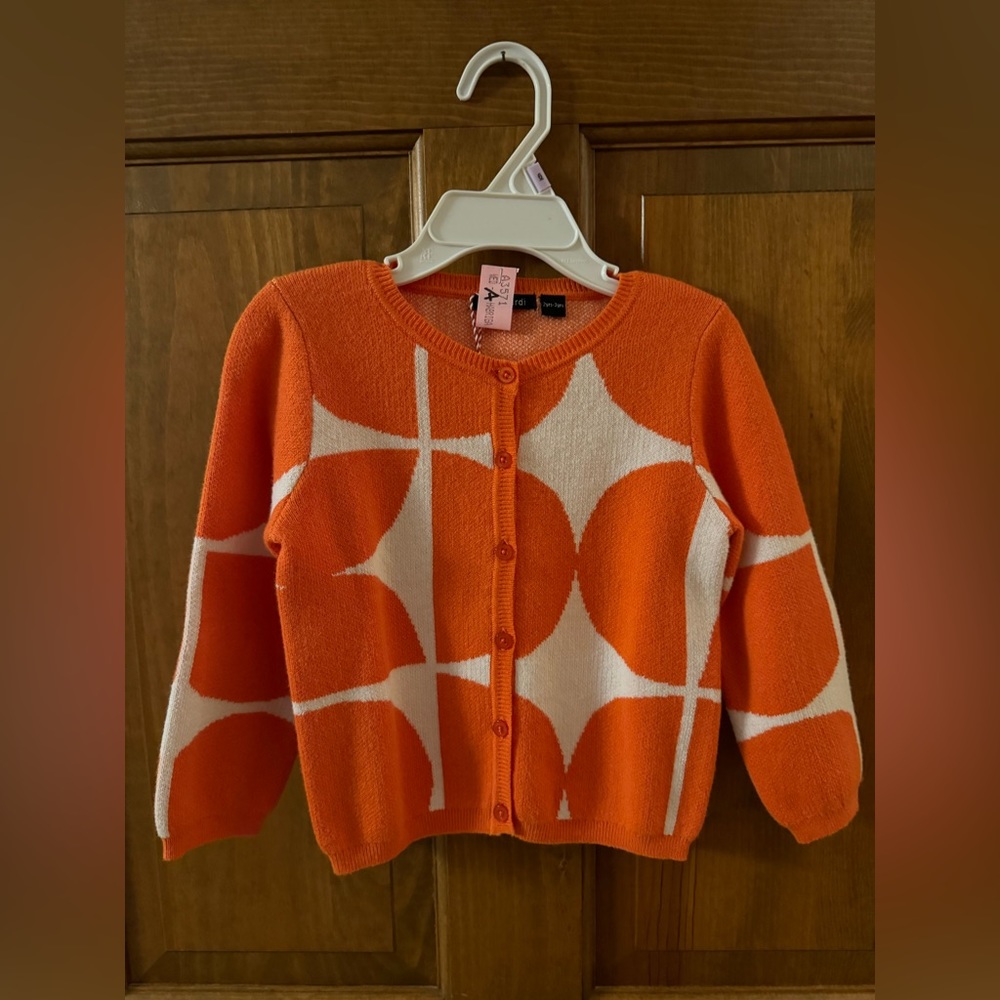 NWT Girls’ Sz. 2-3 Years Mini Kardi Orange and White Half Moon Cardigan - Picture 2 of 11
